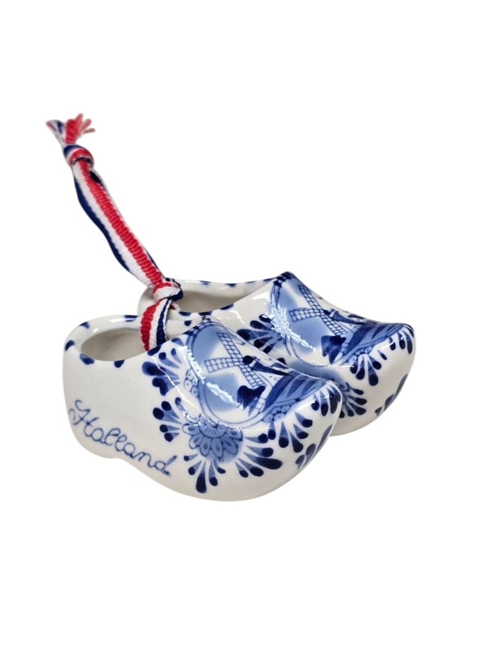 Delft Blue Dutch Ceramic Holland Windmill Blue White Miniature Clogs Ornament